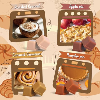 Bakery Scented Wax Melts, Sweet, Strong Scented Soy Wax Cubes/Tarts Variety Set - Apple Pie, Pumpkin Pie, Caramel Cinnamon, Chocolate Cookie, Donut, Vanilla Almond Biscuit, Roasted Coconut, Toffee - color: Brown