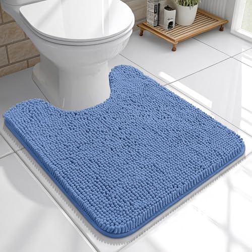 OLANLY Toilet Rugs U-Shaped 20x20, Soft Absorbent Chenille Contour Rugs | Cornflower Blue, Quick-Drying Rubber Backing, Washable Non-Slip Shaggy Bathroom Mat for Toilet, Home Decor Accessories - color: Cornflower Blue, size: 20" X 20" Contour Rug