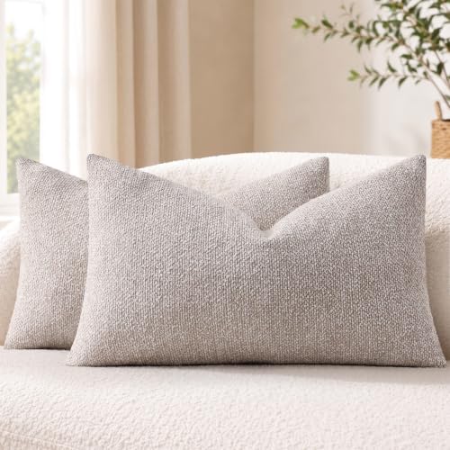 decorUhome Textured Woven Throw Pillow Covers 12x20 Set of 2 Light Beige | Boucle Texture, Hidden Zipper, Modern Organic Decorative Pillow Covers for Couch Sofa Living Room Bedroom, Neutral Home Décor - color: Light Beige, size: 20" x 12" (Pack of 2)