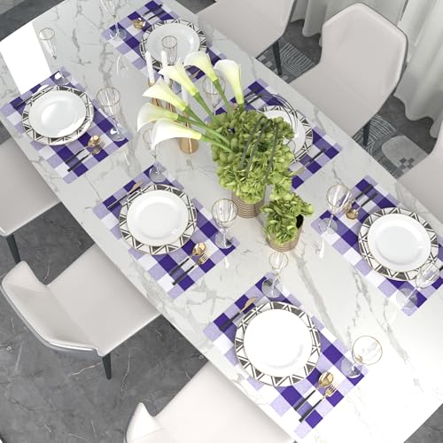 Purple & White 2 Side Cotton Buffalo Check Placemats Set of 4 Heat Resistant Dining Table Place Mats for Kitchen Table 12 x 18 inches - color: Plaids Purple & White, size: Rectangular Placemats 12" x 18"