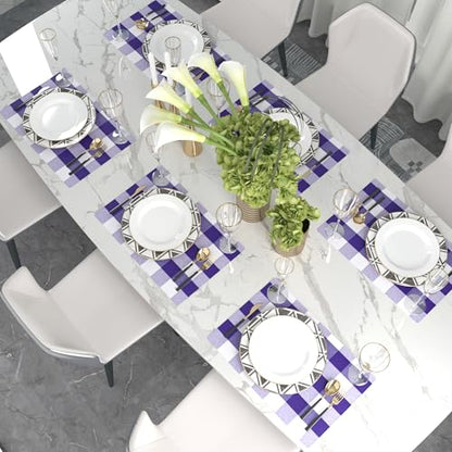 Purple & White 2 Side Cotton Buffalo Check Placemats Set of 4 Heat Resistant Dining Table Place Mats for Kitchen Table 12 x 18 inches - color: Plaids Purple & White, size: Rectangular Placemats 12" x 18"