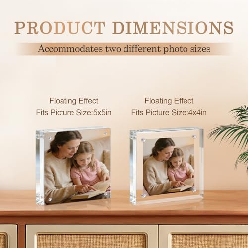 Acrylic Frame, 5x5 Picture Frame 3 Pack, 20MM Thicker Block, Double Sided Magnetic Clear Freestanding Photo Frame for Desk or Tabletop Display - size: 5x5" 3pack