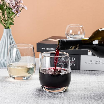 Stemless Wine Glasses, Red Wine Glasses Set of 2, Glasses 12 oz, Smooth Rim Wine Glass Set, Cute Wine Glasses Perfect for Wedding, Anniversary or Christmas Holiday Gifts