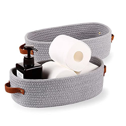 2 Pack Cotton Rope Small Woven Basket,Toilet Paper Basket,Room Storage Basket with Handles for Bathroom, 13"x5.9"x4" Gary - color: 2 pack Gray