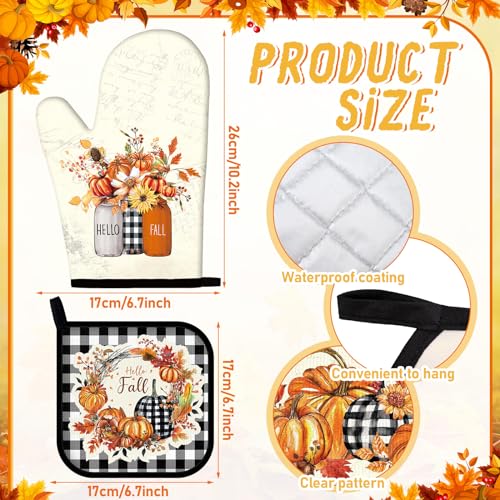 Pickmesh 12 Pcs Fall Kitchen Towels and Oven Mitt Sets 4 Maple Leaf Oven Mitts 4 Harvest Dish Towels and 4 Plaid Pot Pumpkin Holders Cooking Accessories for Thanksgiving Autumn Kitchen Decoration - style: Pumpkin