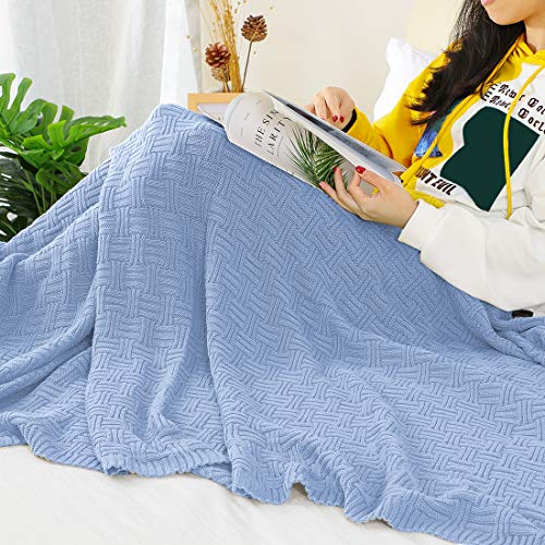 uxcell 100% Cotton Knit Throw Blanket, Cable Decors Light Blue 47x70 - color: Light Blue