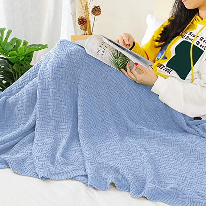 uxcell 100% Cotton Knit Throw Blanket, Cable Decors Light Blue 47x70 - color: Light Blue