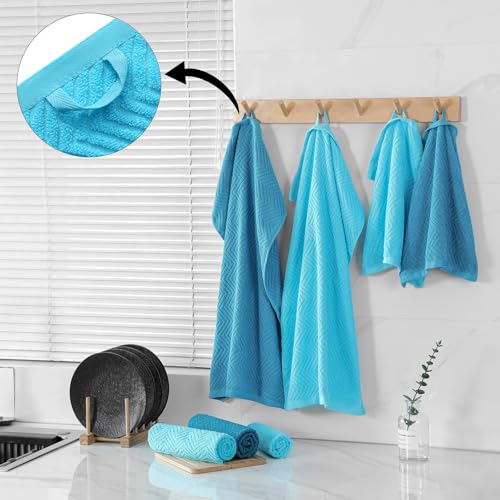 100% Cotton Kitchen Towels and Dishcloths Set, Pack of 8 Super Absorbent 16" x 25" Kitchen Towels and 13" x 13" Dish Cloths (400 GSM) - color: Ocean Set, style: 8-Piece Set