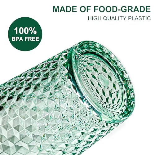 Lily's Home Unbreakable Premium Drinking Glasses Set of 4, Plastic Cups, Reusable Drinkware, Tumblers Water Cups Shatterproof & Stackable, Indoor & Outdoor cups 3.4in×4.3in,13.5oz. Made in Taiwan. - size: 13.5 Ounces (Hexagonal)