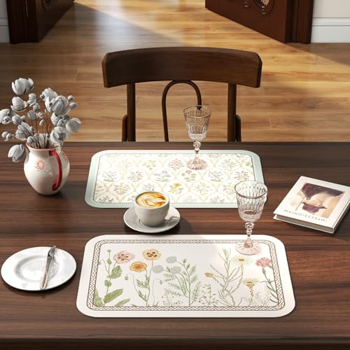 Vinyl Waterproof Placemats Set of 6 Rectangular,12"*17"-Serenity B | Wipeable Beautiful Print Place Mats,Stain Resistant,Heat Resistant,Everyday Meals,Kitchen,Dinning,Holiday,Decor - color: Serenity B