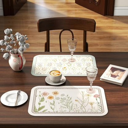 Vinyl Waterproof Placemats Set of 6 Rectangular,12"*17"-Serenity B | Wipeable Beautiful Print Place Mats,Stain Resistant,Heat Resistant,Everyday Meals,Kitchen,Dinning,Holiday,Decor - color: Serenity B