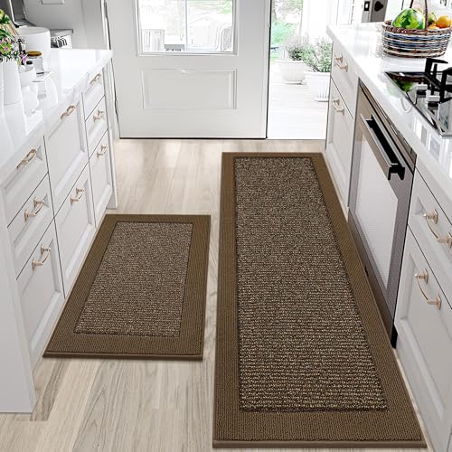 BEQHAUSE Kitchen Rugs Set of 2, Non Slip Washable, 24"x36"+24"x60", Brown | Kitchen Mats for Floor, Extra Absorbent and Stain Resistant Kitchen Runner Rugs for Laundry, Entryway, Hallway & Sink - color: Brown, size: 24"x36"+24"x60" (Rectangular)