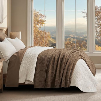 EVERGRACEHOME Modern Checkered Chenille Throw Blanket, 50x60, Camel Brown | Lightweight Warmth, All-Season Breathability, OEKO-TEX certified, Timeless Grid Pattern, Farmhouse Throw for Couch, Bed, Sofa - color: Camel Brown, size: 50" X 60"