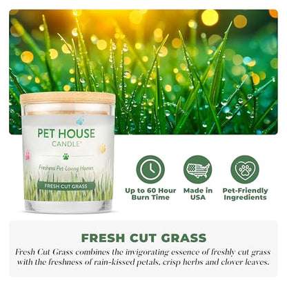 Pet House 9 oz Fresh Cut Grass Scented Candle, Clean Burning, Long Lasting Plant-Based Pet Odor Candle, 60 Hour Burn Time - 2 Pack - color: Fresh Cut Grass, size: Pack of 2