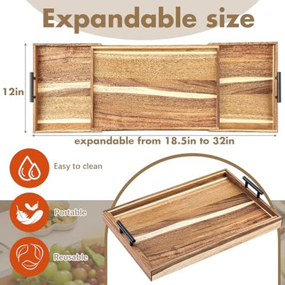 Lounsweer Acacia Large Charcuterie Board with Handles and Knife Set Expandable 18.5 to 32 Inch XL Wood Serving Tray Long Cheese Platter for Party Gatherings Entertaining House Gift(Double-Side Pull) - size: 18.5 to 32 Inch