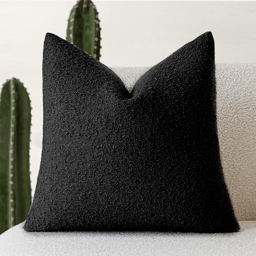 Foindtower Decorative Textured Boucle Throw Pillow Covers Accent Solid Pillow Cases Neutral Soft Cozy Couch Cushion Case for Chair Sofa Bedroom Living Room Home Decor 16x16 Inch,1PC,Black - color: Black, size: 16" x 16" (Pack of 1)
