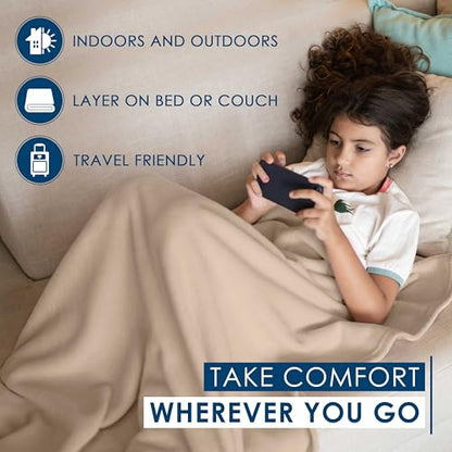 Full/Queen Size Fleece Blanket | Comfy Supersoft Fleece Blanket Full Size – All-Season Light Weight Throw Blanket | Luxuriously Soft | Throw Blanket for Couch and Sofa | Machine Wash | Beige - color: Beige, size: Full Queen