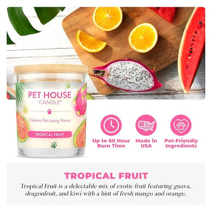 Pet House Candles, Clean Burning, Long Lasting Pet Odor Candles, Plant-Based, 60 Hour Burn Time - Tropical Fruit, 9 oz, 2 Pack - color: Tropical Fruit, size: Pack of 2