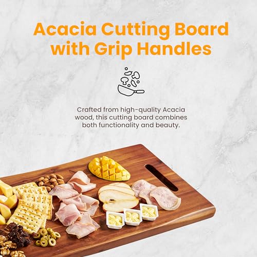 TIDITA 30" Large Acacia Wood Charcuterie Board, Built-in Handles, Raw Edge | Dual-sided Design, Extra Long Wooden Serving Cheese Boards, Rectangular Serving Platter for Meat Steak, Cracker Appetizers - color: Acacia, size: 30" x 9.8" x 1"