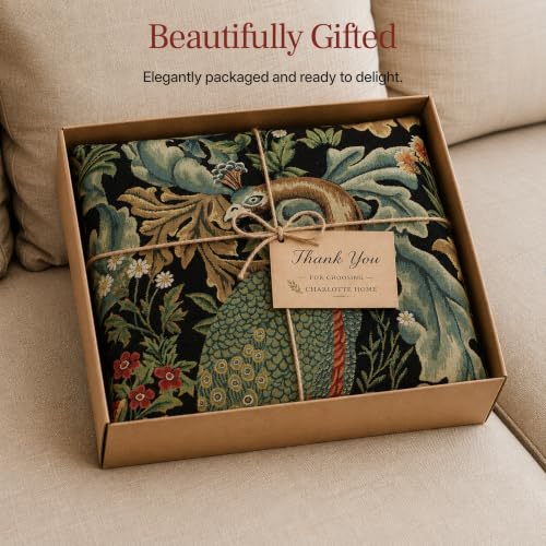 William Morris Peacock Tapestry Throw Pillow Cover 18 x 18 in - color: Black Peacock