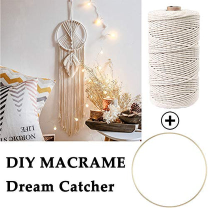 87pcs Macrame Kits for Beginners 3mm x 220yards Natural Cotton Macrame Cord Wall Hanging Kit, Macrame Supplies Best for Macrame Plant Hanger with Wooden Beads,Wooden Rings - size: 3mm x 220yards set-87pcs