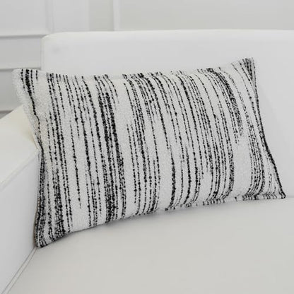 THE-TINOART White & Black Boucle Jacquard Lumbar Pillow Cover - Modern Geometric Pattern for Sofa and Bed, Luxury Woven Textured Pillow Case, 12x20 Inches - color: Black Stripe, size: 20" x 12" (Pack of 1)