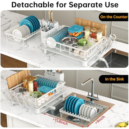 Large 2 Tier Detachable Dish Drying Rack for Kitchen Counter,White | Compact Dish Drainer, Rust-Resistant Dish Rack with Drainboard, Utensil Holder, Cup Holder for Small Space,Kitchen Organizer - color: 2 Tier-white