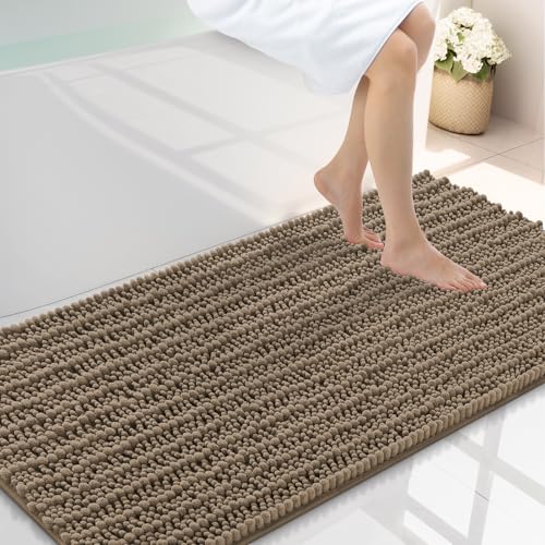 Smiry Bathroom Rugs 44X24, Extra Soft Rubber Backing Chenille Bath Mats | Camel Machine Washable Non Slip Quick Dry Bath Mats for Bathroom Floor, Tub, Shower, Home Decor Accessories - color: Camel, size: 44'' X 24''