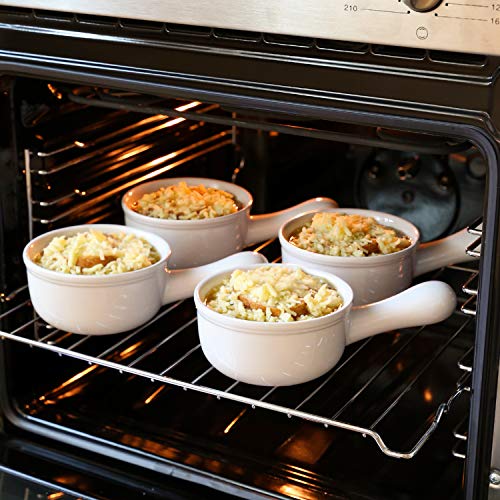 LE TAUCI Soup Bowls with Handle, 15 Oz Ceramic French Onion Soup Bowls, Large Soup Crocks Oven Safe for Stew, Onion, Soup, Chilli, Set of 4, White - color: White