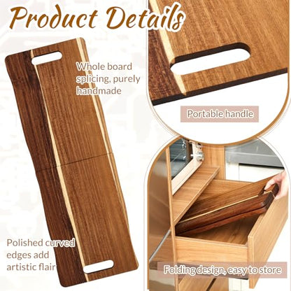 FoldTier Large Acacia Charcuterie Board with Handles 33 x 12 Inch Extra Large Christmas Wood Foldable Serving Tray Rectangular Appetizers Cheese Food Meat Board for New Home Party Housewarming Gifts - size: 33" x 12" x 12"