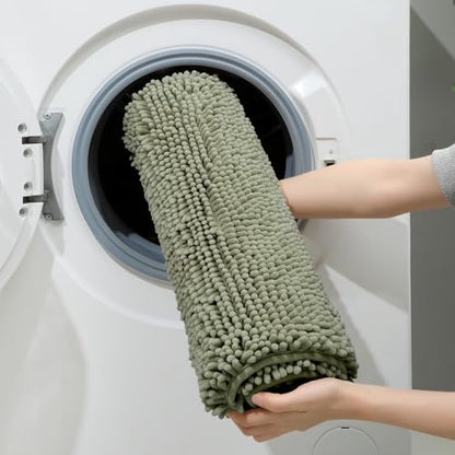 HOMEIDEAS 3 Pieces Bathroom Rugs, Ultra Soft Non Slip Absorbent Chenille Toilet Bath Mat Set (Sage Green) - color: Green-sage Green, size: 17"x24"+20"x32"+U Shape 20"x24"