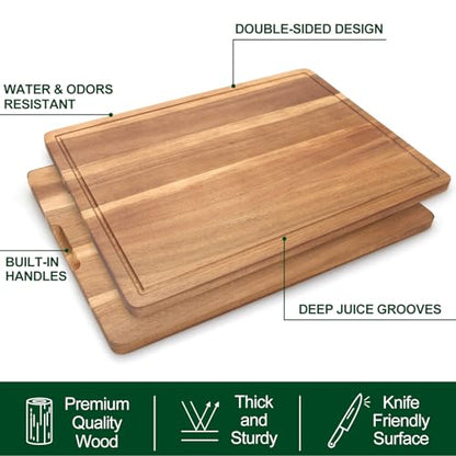20" XL Extra Large Wood Cutting Boards for Kitchen Acacia Charcuterie Board | Hardwood Solid Chopping Board Meat Big Wooden Cutting Board Non Toxic Turkey Serving Bread Cheese Boards Butcher Block - size: 20"L x 15"W