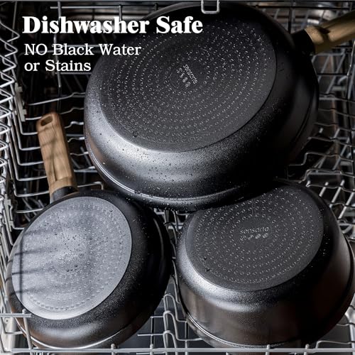 SENSARTE 20Pcs Nonstick Pots and Pans Set, Black Titanium Cookware Set | Healthy Kitchen Cooking Set, Induction Compatible, Dishwasher Safe, PFOA/PFOS Free - color: Midnight Black