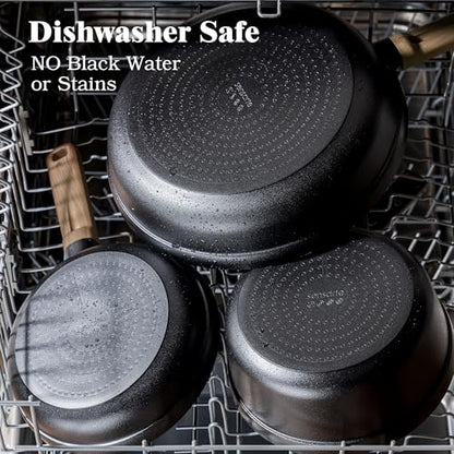 SENSARTE 20Pcs Nonstick Pots and Pans Set, Black Titanium Cookware Set | Healthy Kitchen Cooking Set, Induction Compatible, Dishwasher Safe, PFOA/PFOS Free - color: Midnight Black