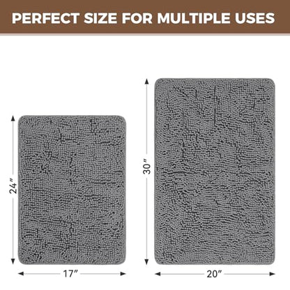 Bcoimo Bath Rug Mat Sets, 2 Piece Extra Soft Chenille Gray Bathroom Mat Set | Non Slip with Rubber BackingBathroom Rug set; Machine Washable;Extra Soft Bath Rug;High Absorbent、Quick Drying Microfiber mat - color: Grey, size: 30×20 Plus 24×17