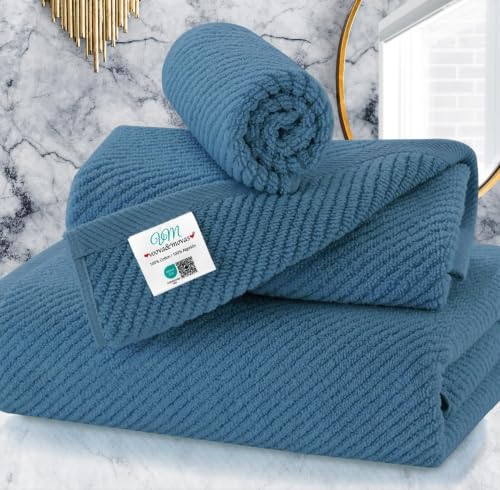 VOOVA & MOVAS 3PC Towel Set, 100% Cotton, Labrador Blue | 1 Large Bath 30x56 In, 1 Hand 18x28 In, 1 Wash Cloth 13x13 In, Quick Dry, Soft, Thick, Bathroom Essentials - color: Labrador Blue, size: 3 PC Bathroom Towel Set
