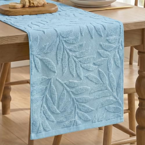 Artoid Mode Light Blue Soft 3D Jacquard Leaves 100%Cotton Spring Table Runner, Holiday Kitchen Dining Table Decoration for Home Party Decor 13x72 Inch - color: Light Blue