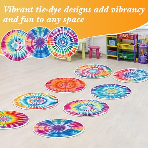 12 Pcs Carpet Circle Seats, 15 Inch Round Classroom Rug, Non Slip Corner Floor Cushion Mat, Circle Time Rug for Living Room, Learning, Playing Areas, Story Time, Group Activity (Tie Dye) - style: Tie Dye