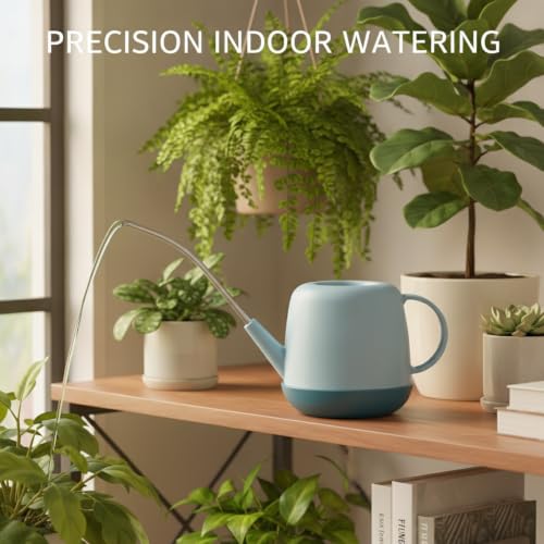 Long Spout Watering Can for Indoor Plants, Durable PP Plastic Pot Waterer with Precision Flow Control for Hanging Baskets and Dense Foliage - color: Blue