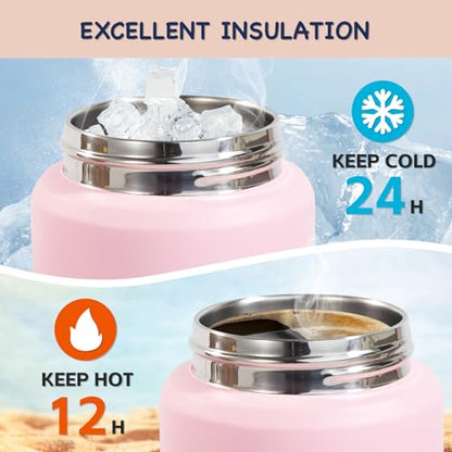 Kerilyn 12oz Kids Water Bottle 2 Pack, Stainless Steel Insulated Water Bottle Bulk, Toddler Cups with Straws Leak-Proof, Kids Water Bottles for School Boys Girls, BPA Free, Blue+Pink 2 Piece Set - color: A. Blue+Pink