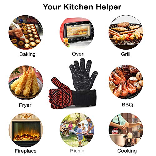 BBQ Grill Gloves, 1472°F Heat Resistant | Non-Slip Silicone, Washable, Long Protection for Kitchen, Cooking, Grilling, Baking