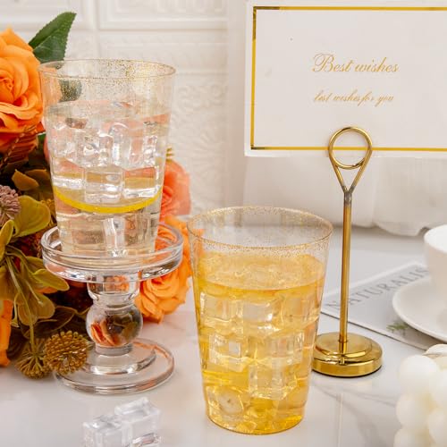 I00000 200 Pack 12 oz Gold Glitter Cups, Premium Clear Disposable Gold Cups | Gold Plastic Wine Glasses, Cocktail Glasses, Heavy Duty, Elegant Glitter Plastic Cups for Birthday, Wedding & Party - color: Glitter-12oz-200