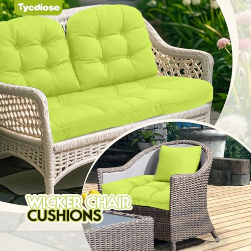 All Weather Wicker Chair Cushions of 3 Pieces, Waterproof Outdoor Wicker Chair Cushion for Patio Furniture Loveseat Settee Bench, 1 Loveseat and 2 U-Shaped Thickened Cushions, Light Green - color: Light Green