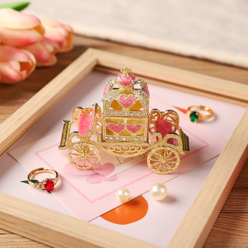 Retro Hollow out Carriage Trinket Box Small Jewelry Boxes Hand-Painted Mother's Day Gift for Women(Pink) - color: Pink