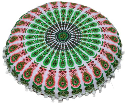 Large Round seat Floor Cushion Chair Ottoman Cover Pouf Pillow Meditation Floor Cushions for Adults Seating pouffe Ottoman Throw Covers Craft Room Furniture Sitting Cover 22 Inches Green White - color: Green White