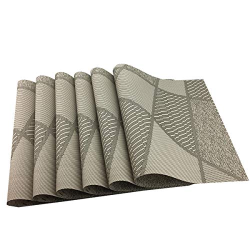 Natural Placemats Woven Vinyl Non-Slip Insulation Heat Stain Resistant Washable Table Placemats Kitchen Dining Table Top Meal Mat Place Mats PVC Set of 6, Natural Wood Color - color: Wood Color