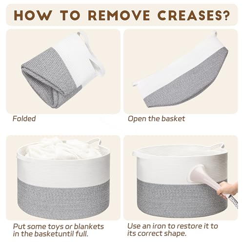 XXXLarge Woven Cotton Rope Basket (21.7" x 13.8") 90L – Blanket Basket for Living Room, Laundry Hamper, Baby Laundry Hamper, Toy Storage, Pillows & Cushions Organizer (White&Grey) - color: White&Grey