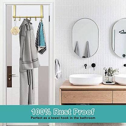 MGahyi 2Pcs Gold Over The Door Hooks, Over The Door Towel Rack | 6 Sliding Adjustable Hooks, Aluminum Sturdy Rustproof, No-Drilling Anti-Scratch, for Bathroom Bedroom Closet - color: 2Pcs-Gold