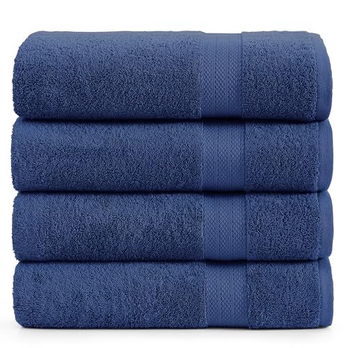 LANE LINEN Towel Set for Bathroom 4 Piece Soft Absorbent Quick Dry - Navy | Towels And Washcloths Sets - Oversized & Roomy, Lightweight & Breathable, Fade-Resistant Color, Classic Terry Weave - color: 07: Navy Blue, size: 4 Piece Bath Towels