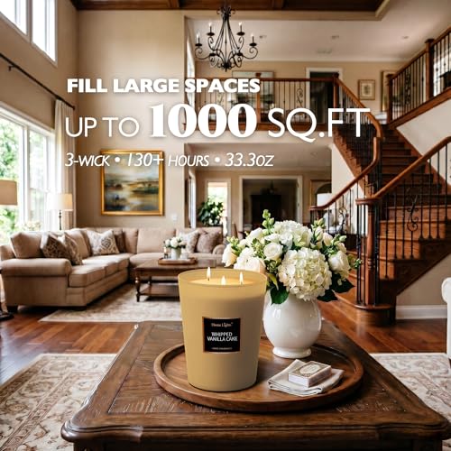 HomeLights Scented Candles, Big 33.3 oz for Home, Natural Soy Aromatherapy Candles, Smokeless Long Lasting 130 hrs with 3 Cotton Wicks, Candles Gifts for Women & Men, Whipped Vanilla Cake - color: Whipped Vanilla Cake